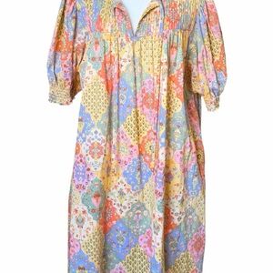 100% Cotton - Colorful Patchwork Midi Dress